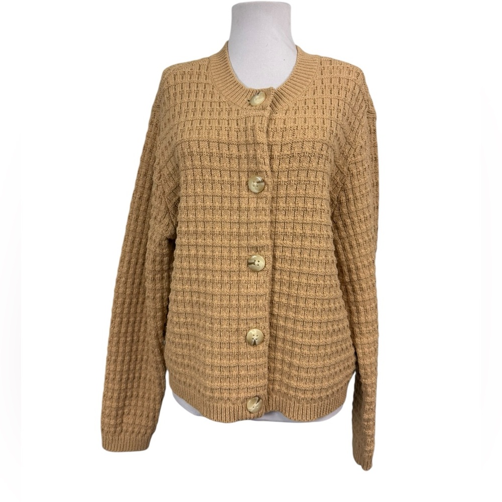 Ann Taylor XXL Button Down Cardigan Sweater Chunky Cable Knit Beige Tan Preppy